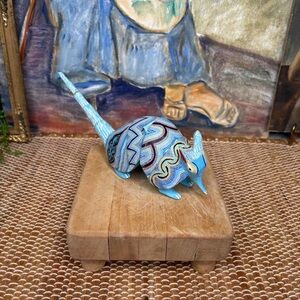 Vintage Rocio Ramirez Oaxaca Mexico Alebrije Hand Painted Wood Carved Armadillo